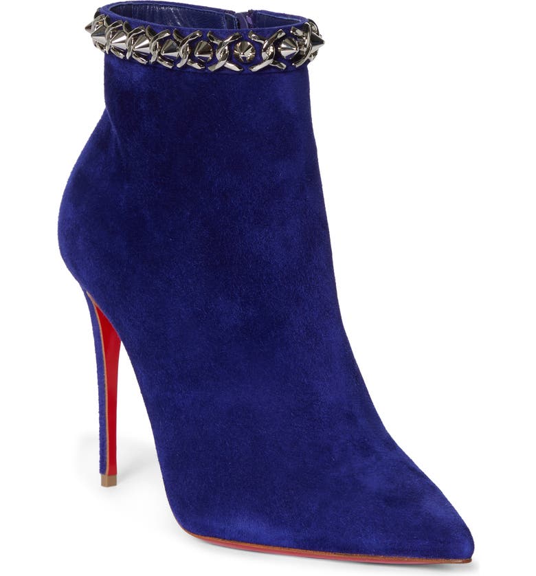 Christian Louboutin Booty Spike Chain Pointed Toe Bootie_NIGHT/ SILVER