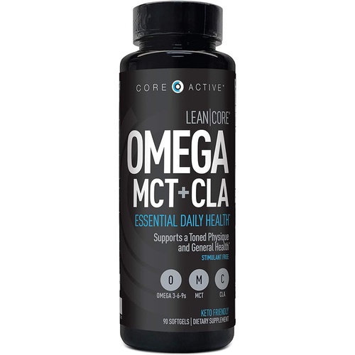  (CORE)ACTIVE Lean CORE Omega MCT + CLA - Stimulant Free Health Formula, Lean Muscle & Toned Physique, Omega 3-6-9 Fatty Acids - Flaxseed Fish Oil- Coconut Oil- Keto Friendly 30 Day Supply (90 S