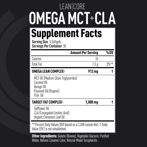  (CORE)ACTIVE Lean CORE Omega MCT + CLA - Stimulant Free Health Formula, Lean Muscle & Toned Physique, Omega 3-6-9 Fatty Acids - Flaxseed Fish Oil- Coconut Oil- Keto Friendly 30 Day Supply (90 S