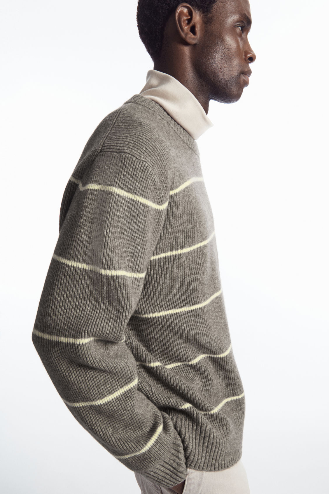 STRIPED WOOL AND YAK-BLEND SWEATER