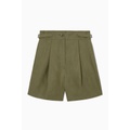 PLEATED LINEN-BLEND UTILITY SHORTS