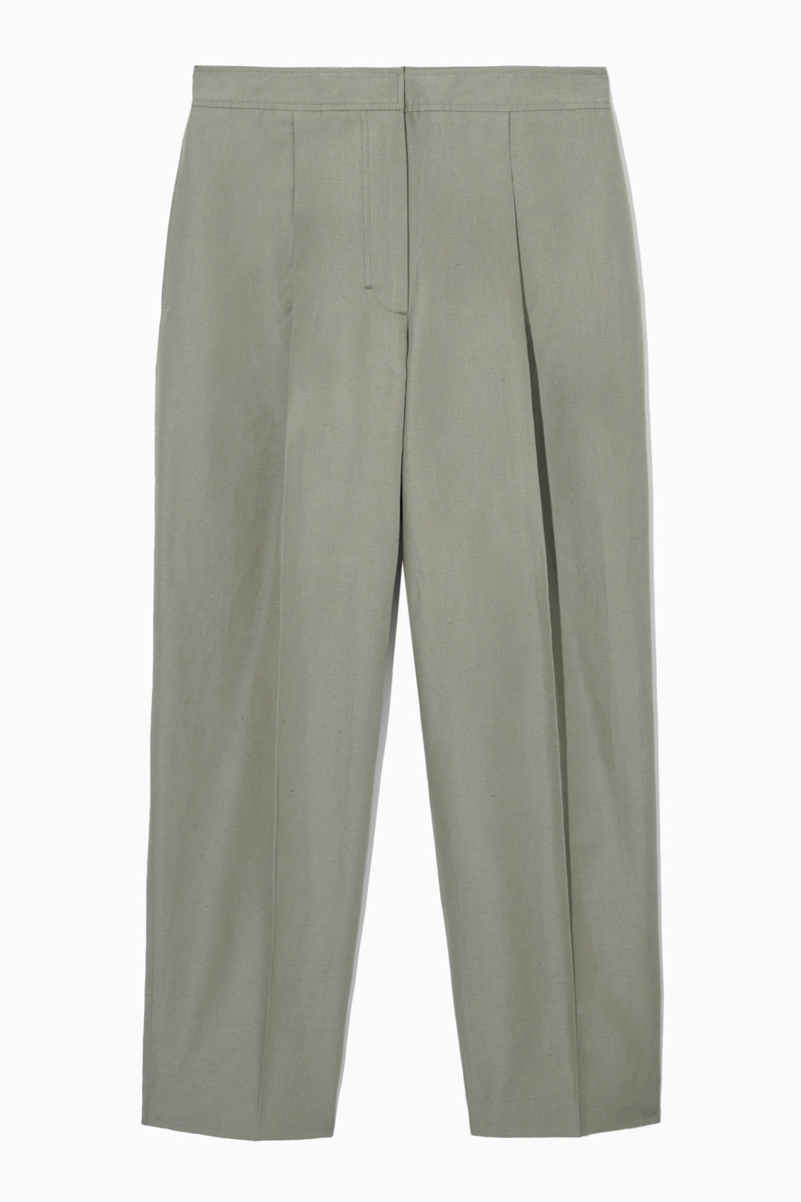 TAPERED PLEATED LINEN-BLEND CHINOS