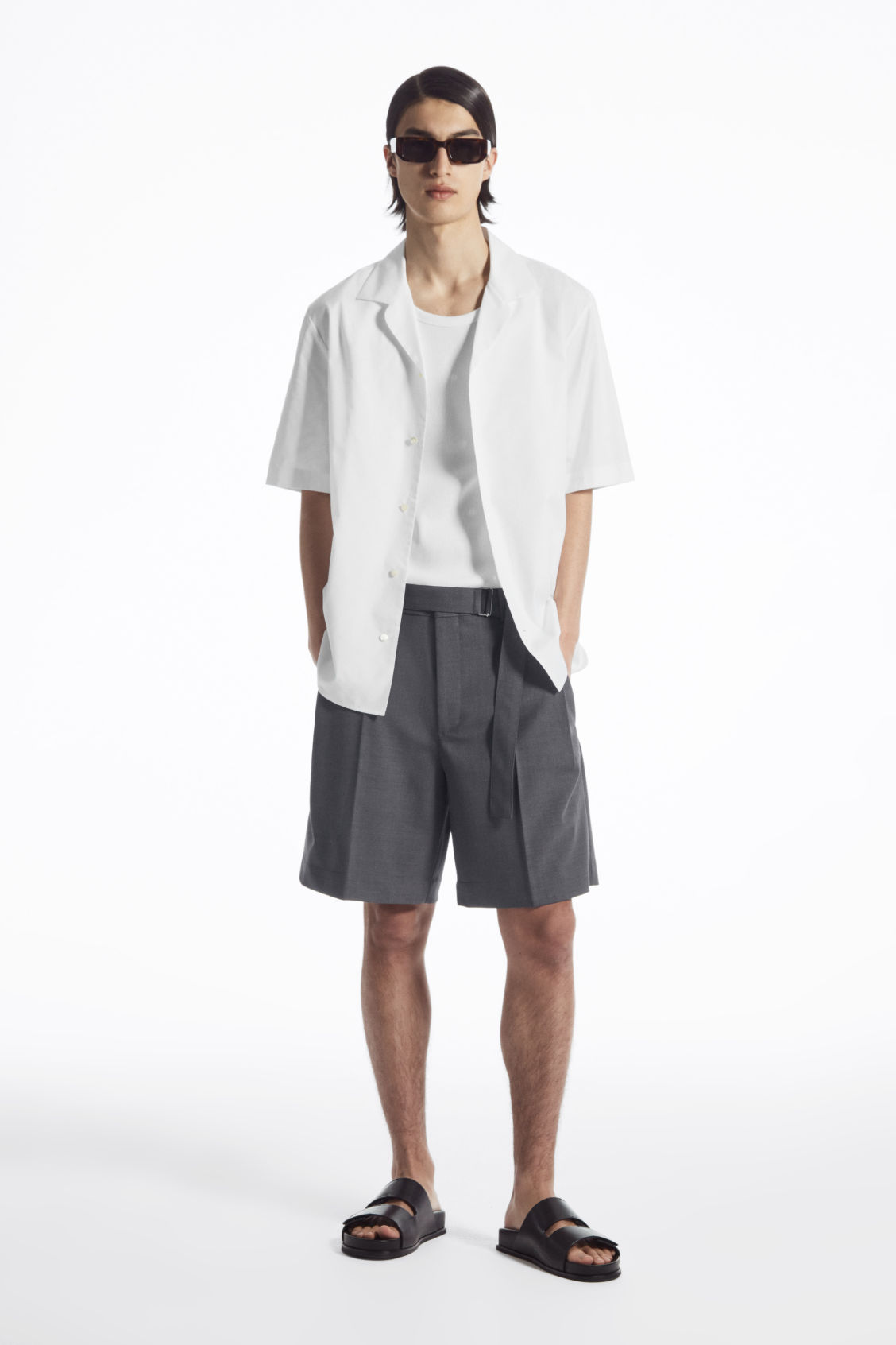 COS BELTED WOOL-BLEND SHORTS