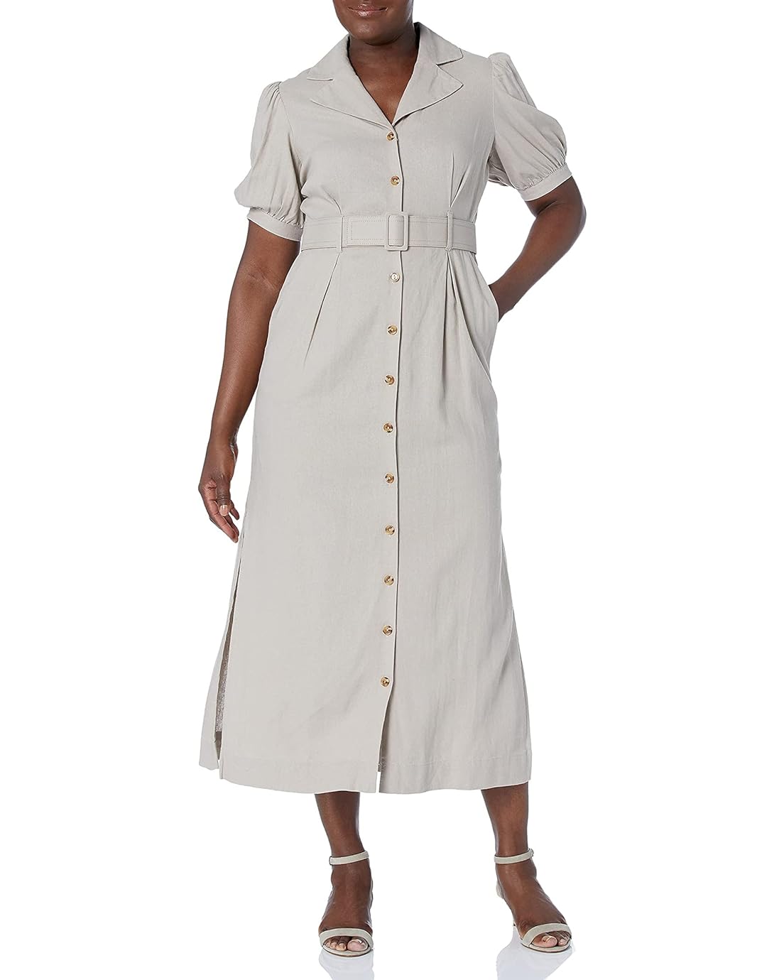 Calvin Klein Womens Short Sleeve Belted Maxi Shirt Dress