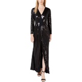 Calvin Klein Womens Long Sleeve Sequin Gown with Cross Front V Neckline