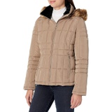 Calvin Klein Womens Quilted Down Jacket with Removable Faux Fur Trimmed Hood