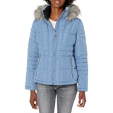 Calvin Klein Womens Quilted Down Jacket with Removable Faux Fur Trimmed Hood