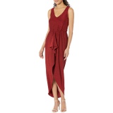Calvin Klein V-Neck Glitter Knit Gown with Ruched Front