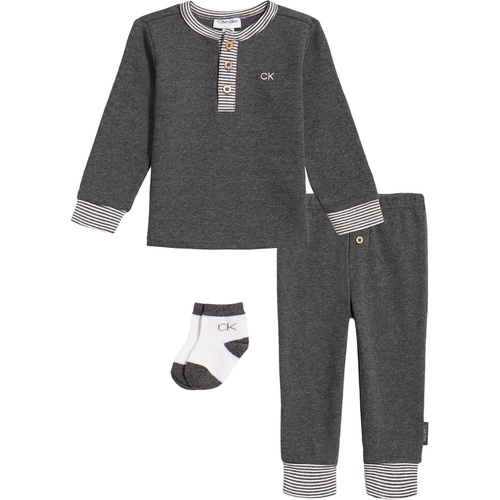  Baby Boys Thermal Henley Top and Pants with Socks 3 Piece Set