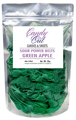 CandyOut Sour Candy Belts Green Apple 2 Pound in Resealable Stand Up Bag