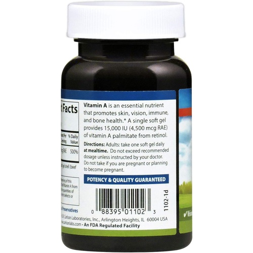 Carlson - Vitamin A, 15000 IU Palmitate (4500 mcg RAE), Vision Health & Healthy Skin, Immune Function, 240 Softgels