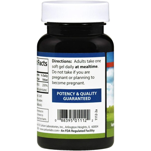  Carlson - Vitamin A, 10000 IU (3000 mcg RAE), Vitamin A Supplements, Immune Support, Vision Health, Antioxidant, 250 Softgels