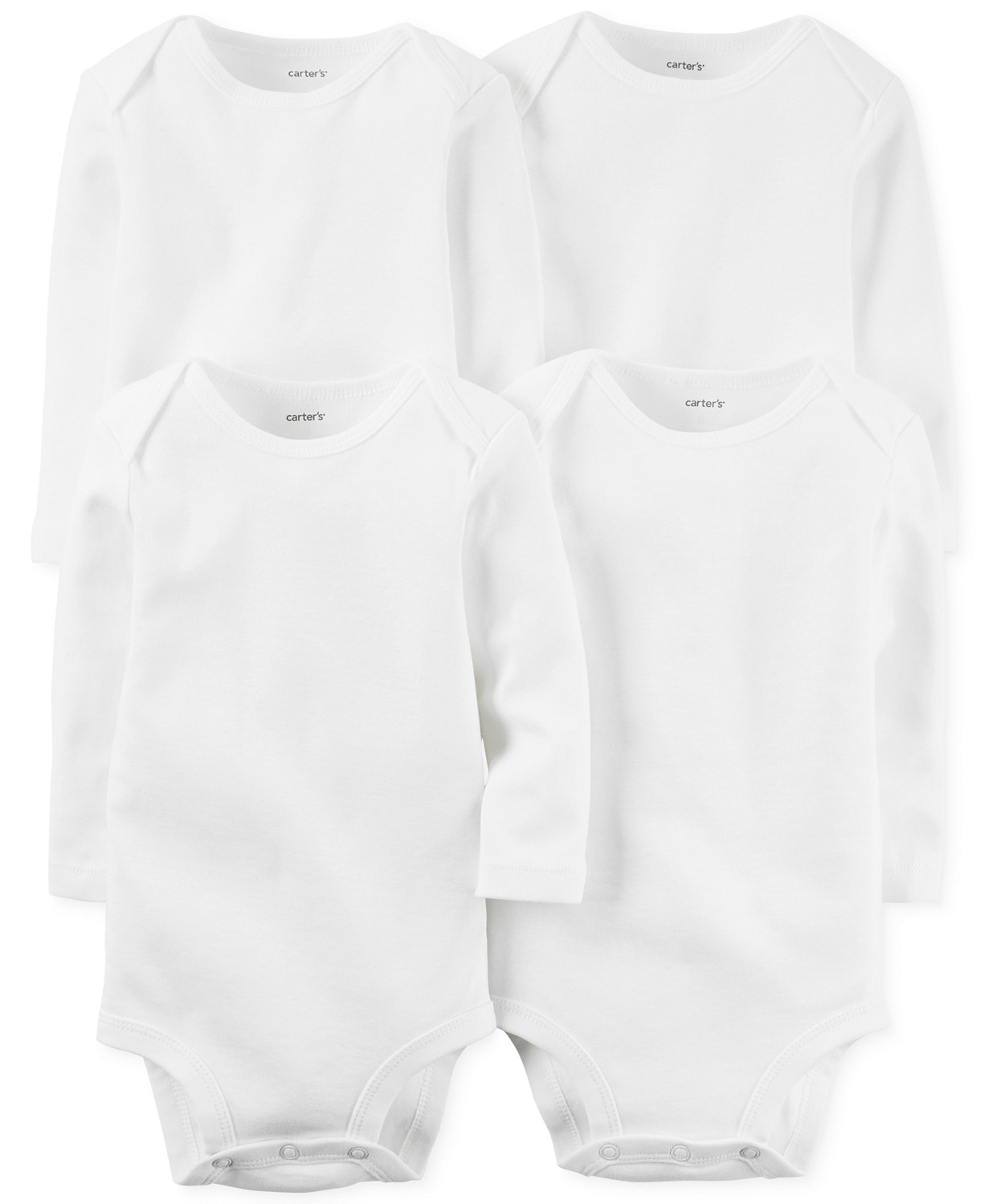 Baby Boys or Baby Girls Solid Long Sleeved Bodysuits Pack of 4