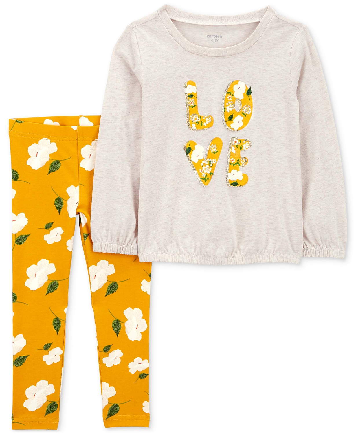 카터스 Toddler Girls 2-Pc. Love Printed Long-Sleeve Top & Floral-Print Pants Set