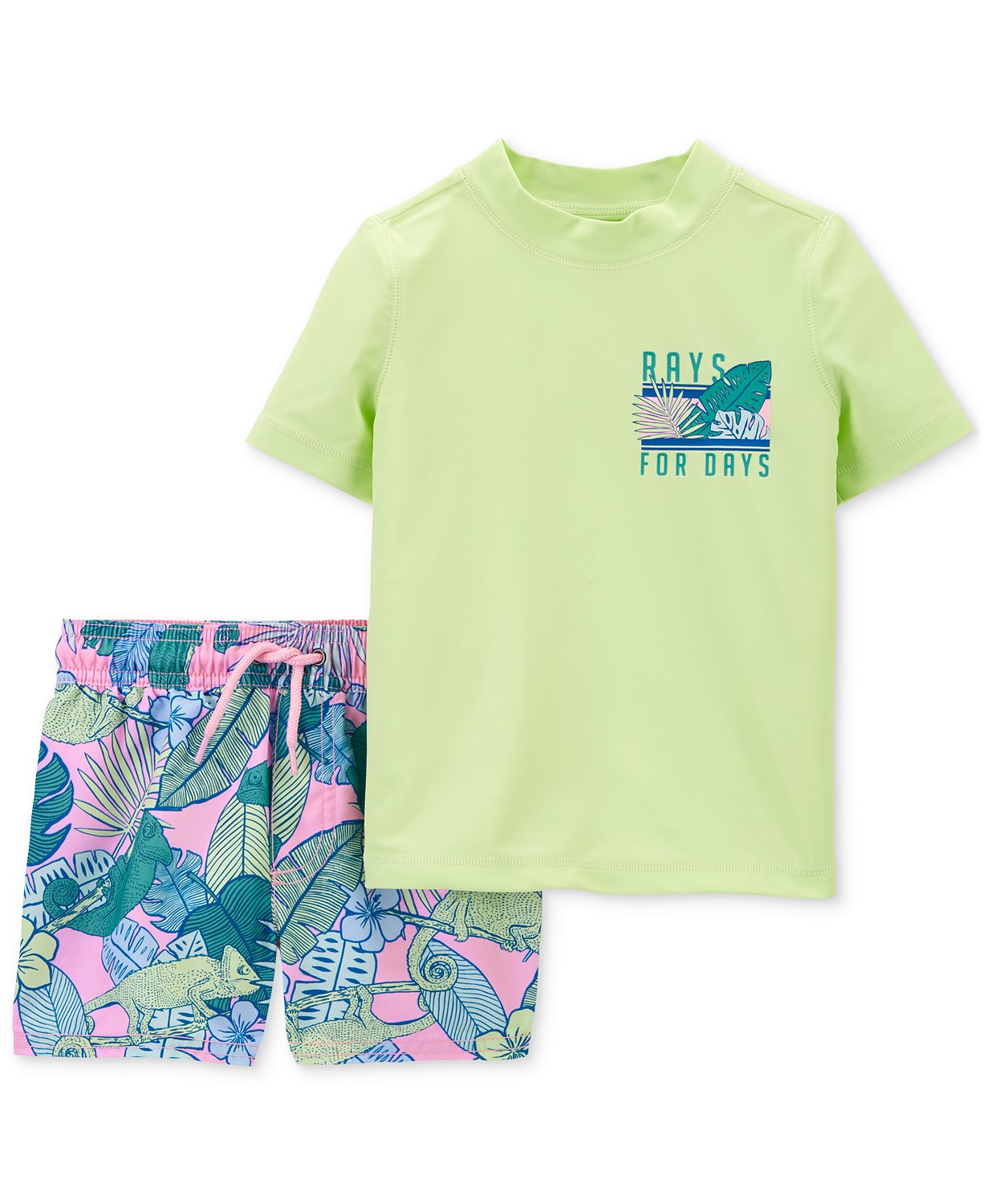 Toddler Boys Rays for Days Rash Guard Top and Tropical-Print Swim Shorts 2 Piece Set