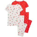 Little Girls Cherry 100% Snug Fit Cotton Pajamas 4 Piece Set