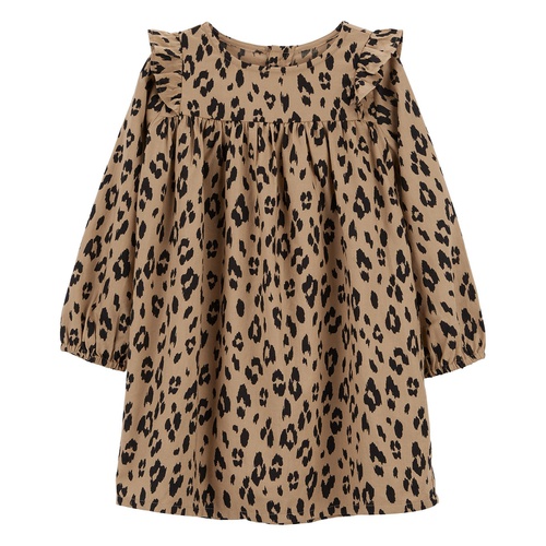 카터스 Toddler Girls Leopard Long Sleeve Twill Dress