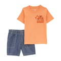 Toddler Boys Construction T-shirt and Denim Shorts 2 Piece Set