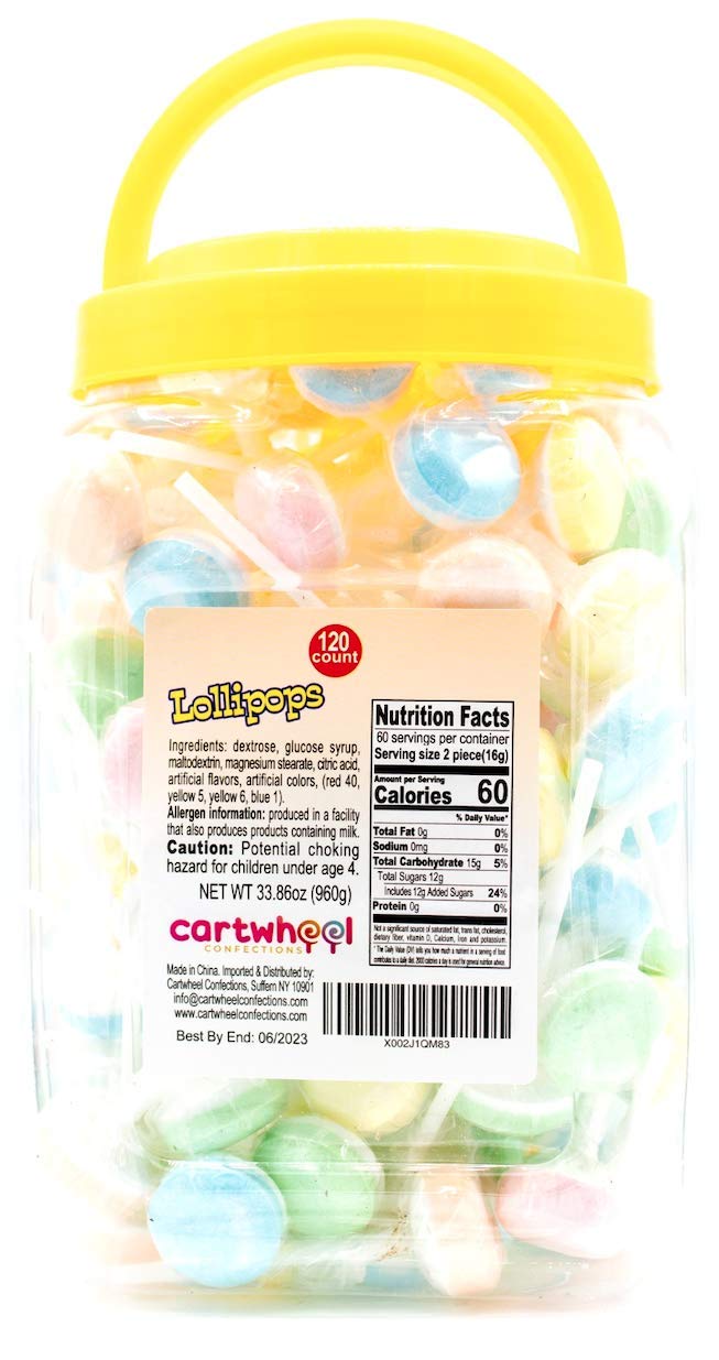  Cartwheel Confections: 120 Double Lollies Individually Wrapped Bulk Candy, Sweet Tart Lollipops, Pastel-Colored Double Lollies Lollipops, Cheerleader Lollies, Bulk Suckers and Loll