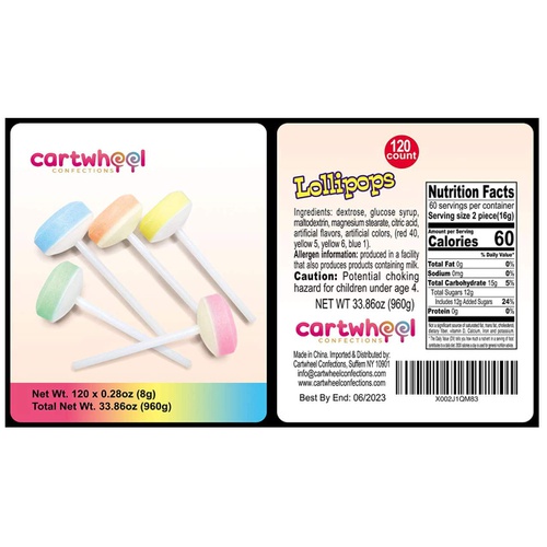  Cartwheel Confections: 120 Double Lollies Individually Wrapped Bulk Candy, Sweet Tart Lollipops, Pastel-Colored Double Lollies Lollipops, Cheerleader Lollies, Bulk Suckers and Loll