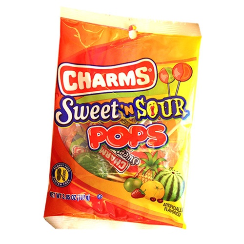  Charms Sweet N Sour Pops Lollipops, 3.85 oz Bag