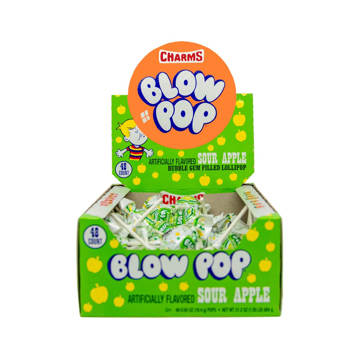  Charms Blow Pops, Sour Apple Flavor, 48-Count Box
