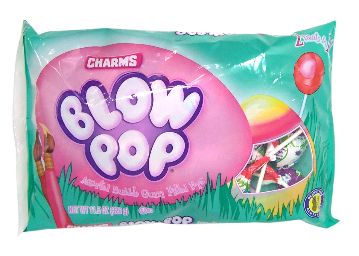  Charms Assorted Flavor Easter Blow Pops Bubble Gum Filled Lollipops for Basket Stuffers, 11.5 Ounce