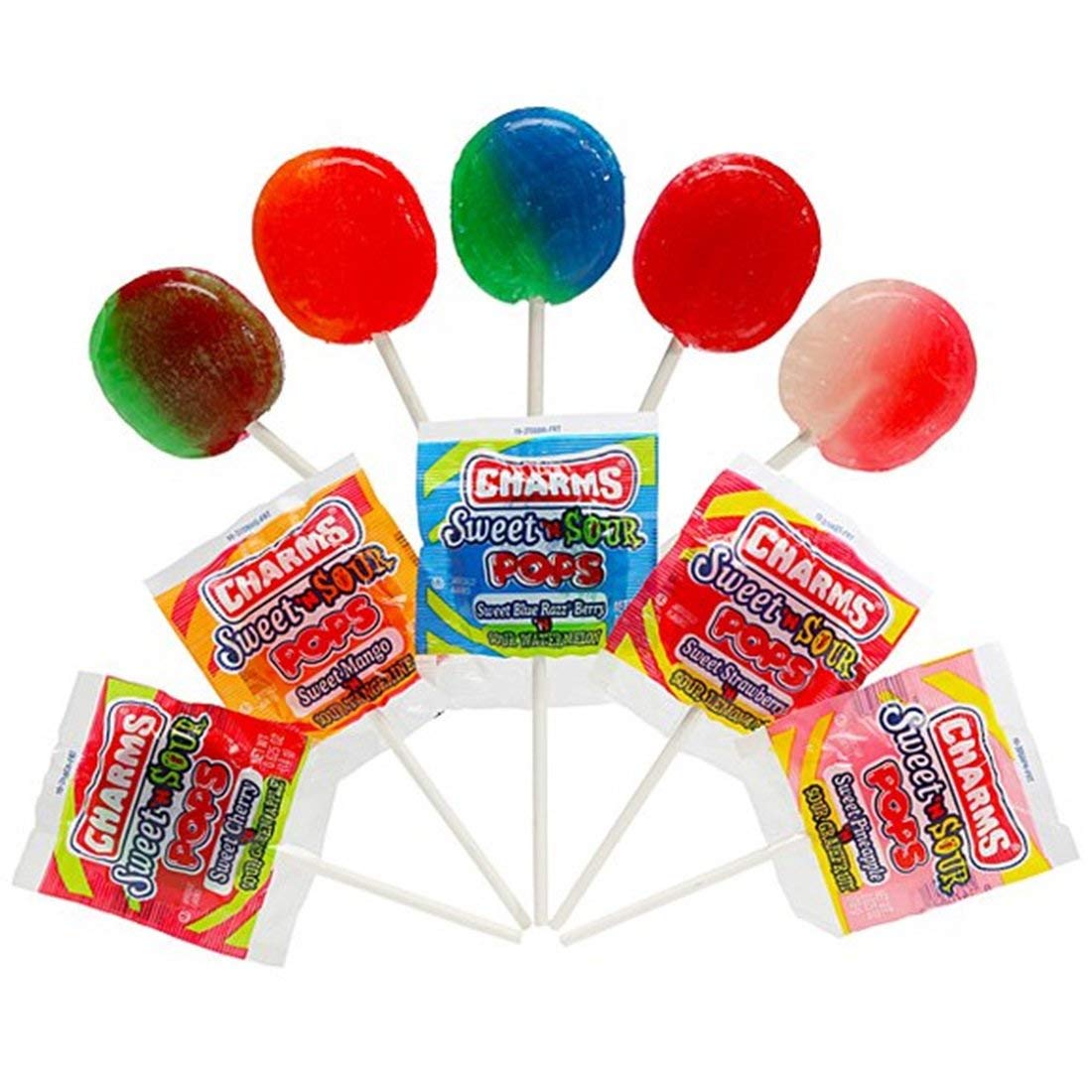  Set of 3 Charms Sweet N Sour Pops Lollipops, 3.85 oz Bags - Great to Stock Up for Halloween, Parties, or just to Surprise the Little Ones! (3)
