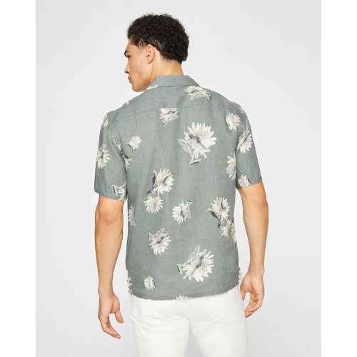 클럽모나코 Short Sleeve Floral Linen Camp Collar Shirt