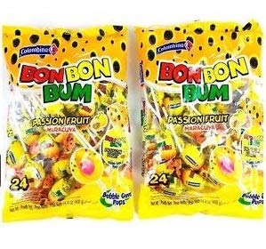 Colombina Bon Bon Bum Lollipops Passion Fruit 24 Lollipops per Bag 2 Pack