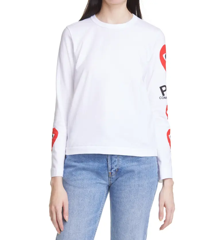 Comme des Garcons PLAY Heart Face Graphic Tee_WHITE
