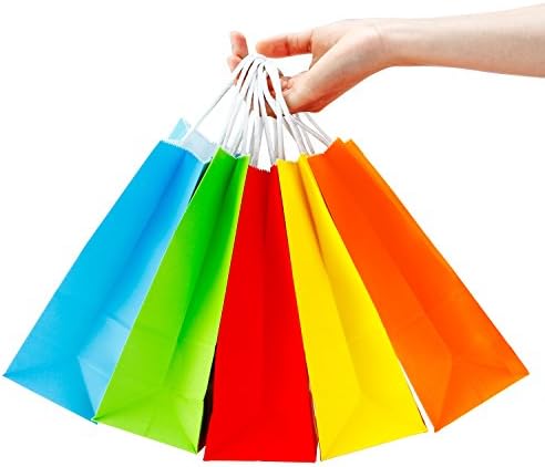  Cooraby 20 Pieces Paper Party Bags Gift Bag Kraft Bag with Handle for Birthday, Tea Party, Wedding and Party Celebrations, Multicolour (Color B)