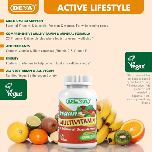  Deva Vegan Multivitamin & Mineral Supplement - Vegan Formula with Green Whole Foods, Veggies, and Herbs - High Potency - Manufactured in USA and 100% Vegan - 90 Count (Pack of 2)