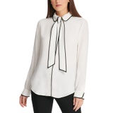 Piped Trim Tie Front Blouse