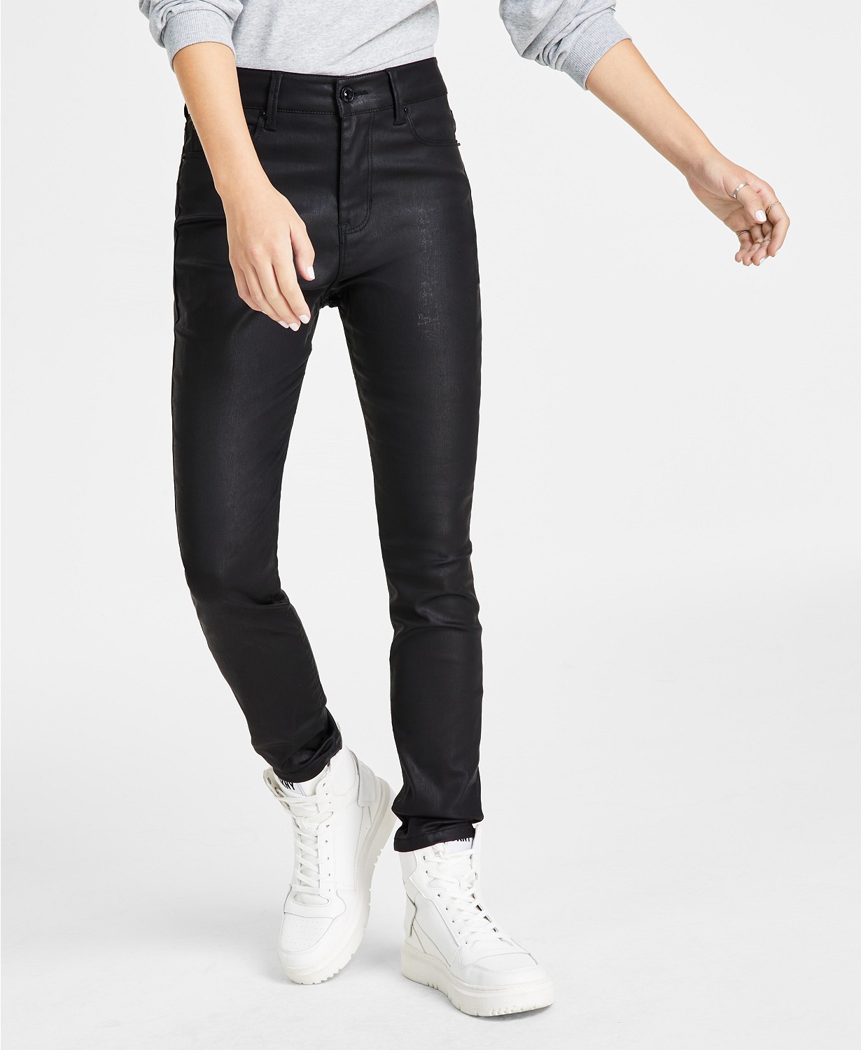 Womens Pocket Coated-Denim Skinny Jeans