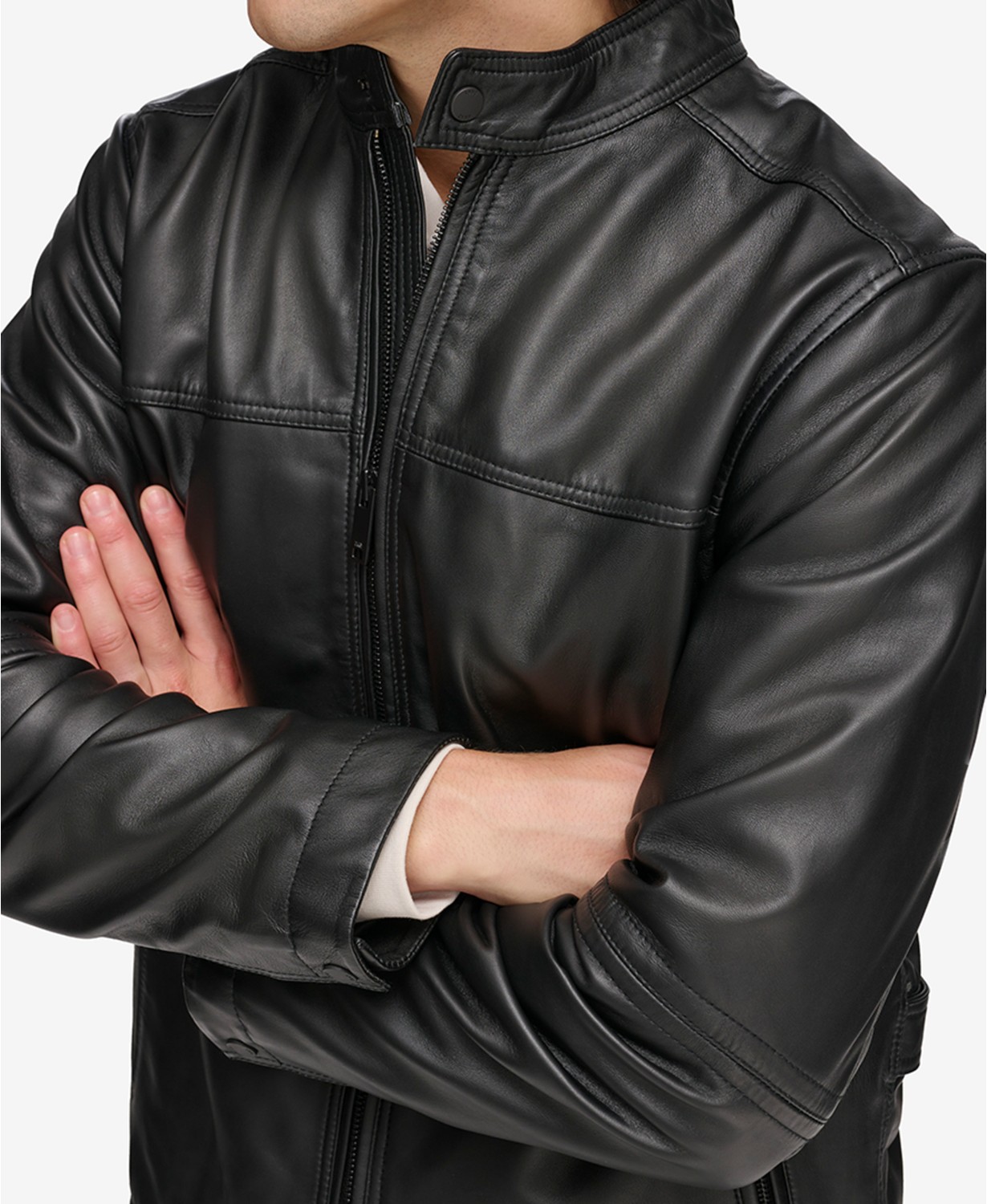 DKNY Mens Leather Racer Jacket