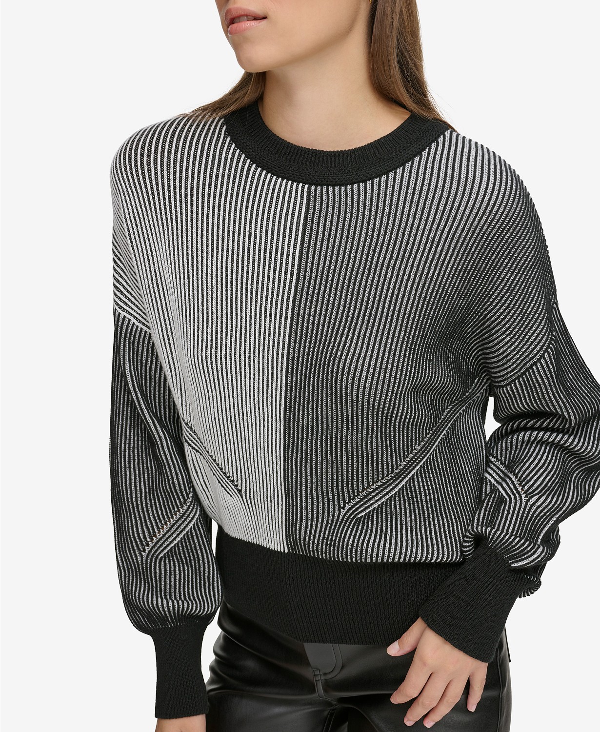 DKNY Womens Crewneck Transfer Ribbed Sweater