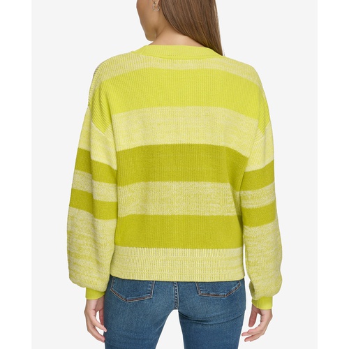 DKNY Womens Striped Side-Zip Blouson-Sleeve Sweater