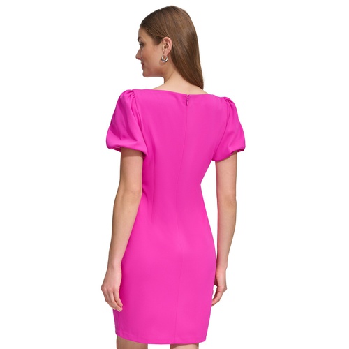 DKNY Petite Puff-Sleeve Side-Ruched Dress