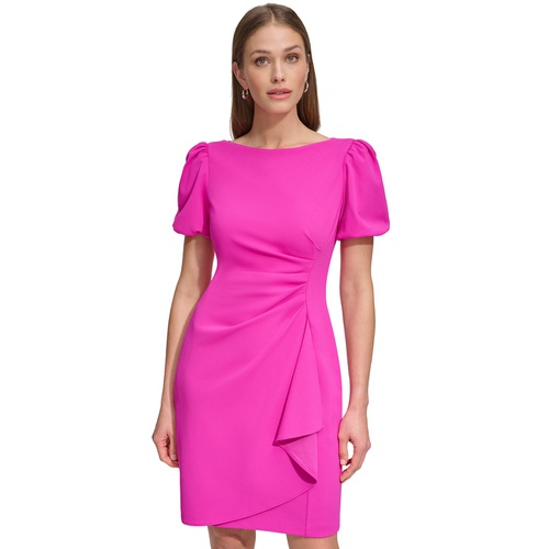 DKNY Petite Puff-Sleeve Side-Ruched Dress