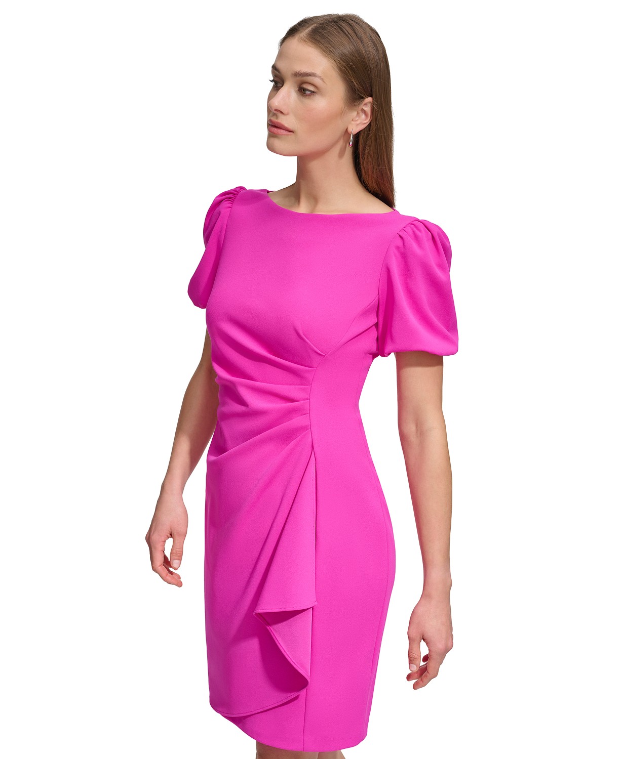 DKNY Womens Puff-Sleeve Side-Ruched Sheath Dress