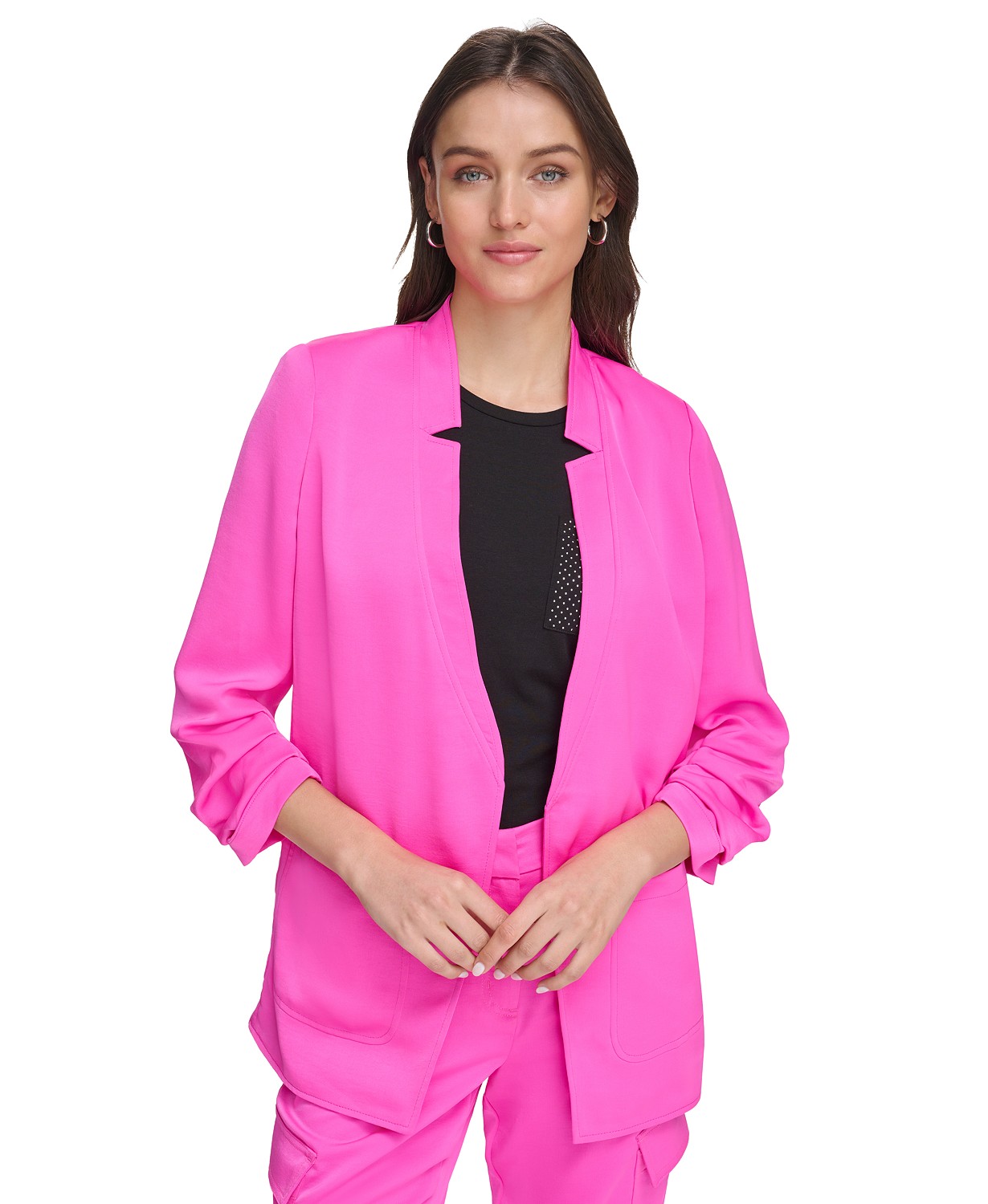 Womens Ruched-Sleeve Relaxed Jacket