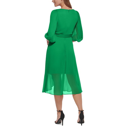 DKNY Womens Chiffon 3/4-Sleeve Midi Dress