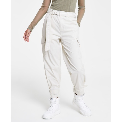 DKNY Womens Belted Mixed Media Cargo Pants