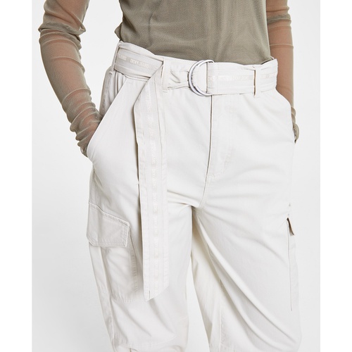 DKNY Womens Belted Mixed Media Cargo Pants