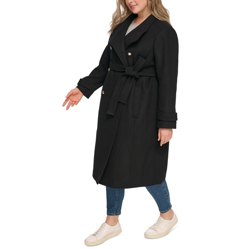 DKNY Womens Plus Size Double-Breasted Belted Coat