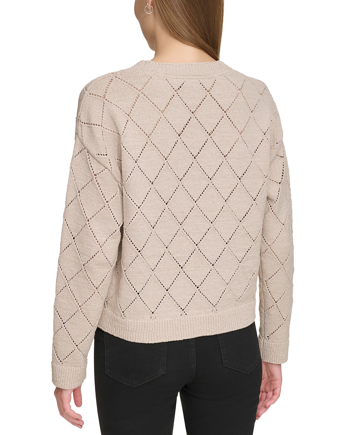 DKNY Womens Diamond-Shaped Pointelle Sweater