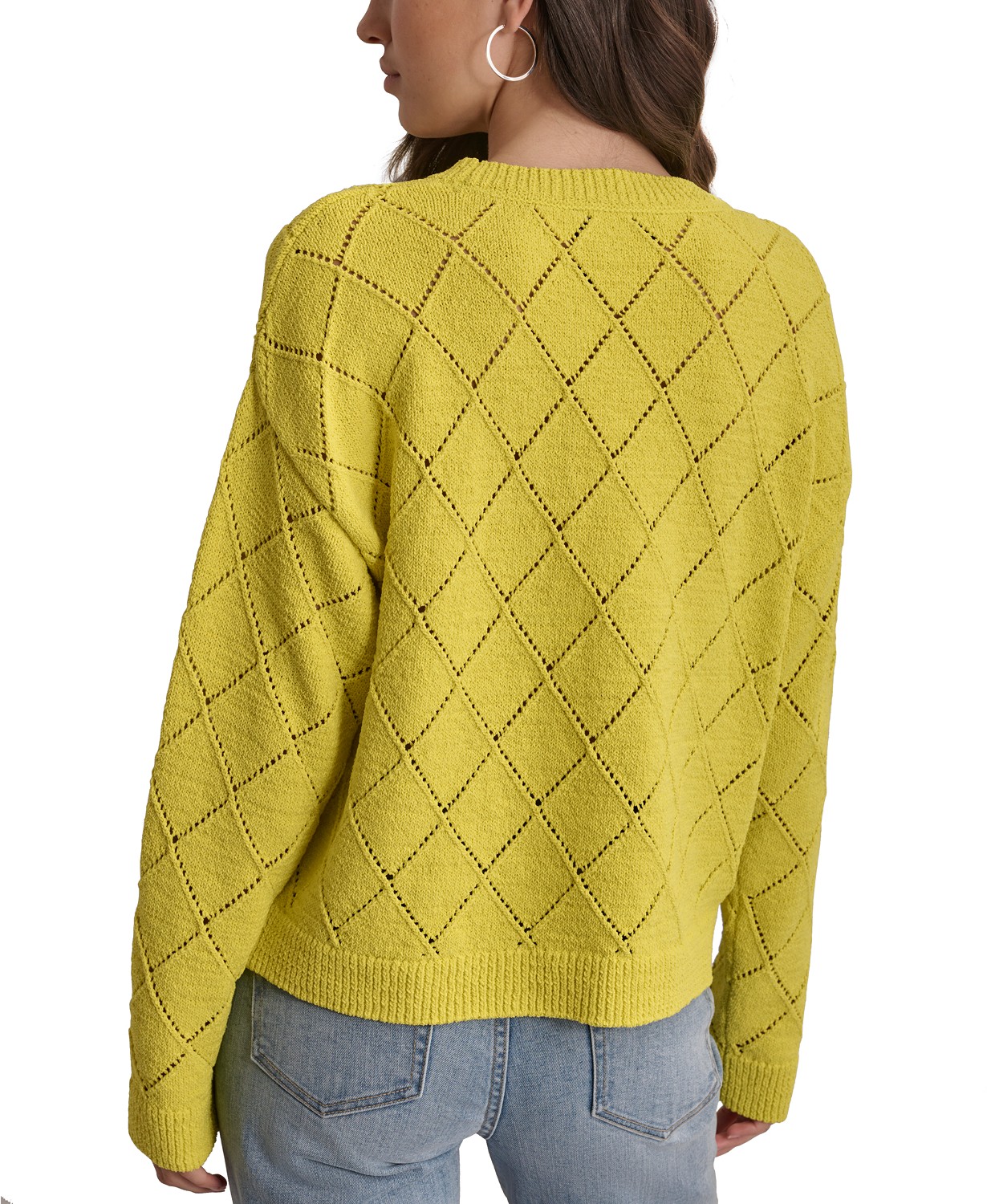 DKNY Womens Diamond-Shaped Pointelle Sweater