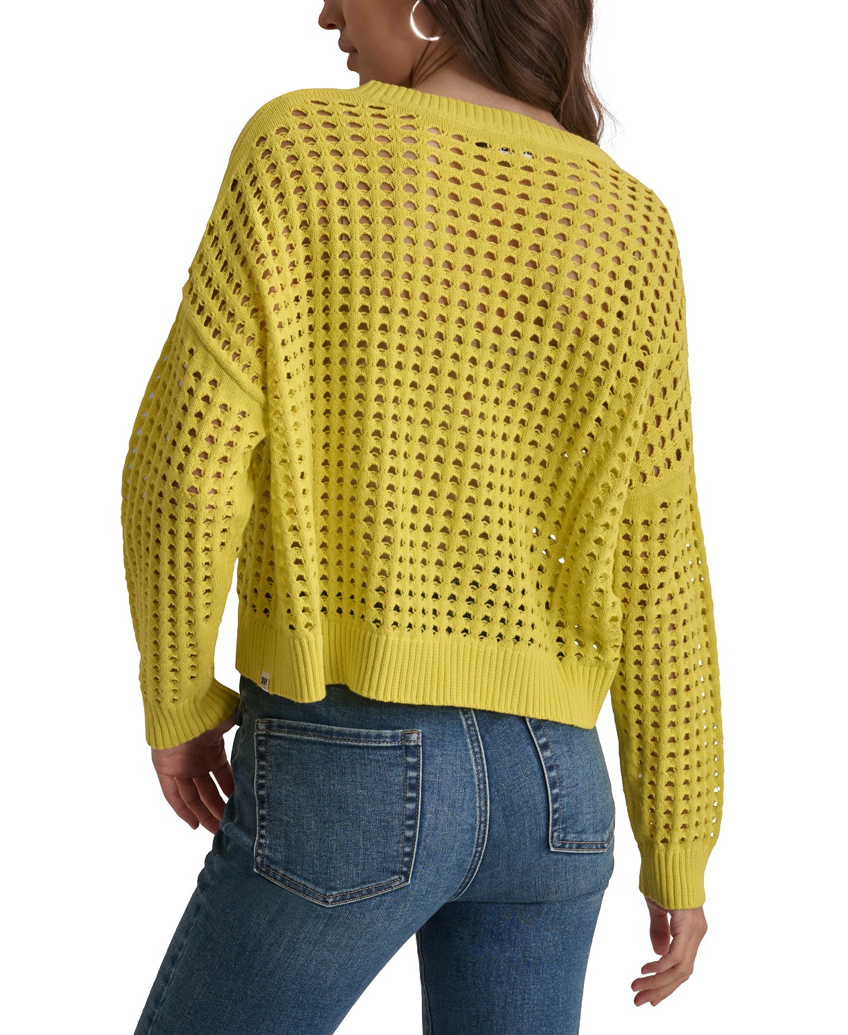 DKNY Womens V-Neck Open-Stitch Cotton Sweater