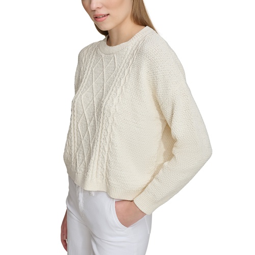DKNY Womens Mixed Cable-Knit Drop-Shoulder Sweater